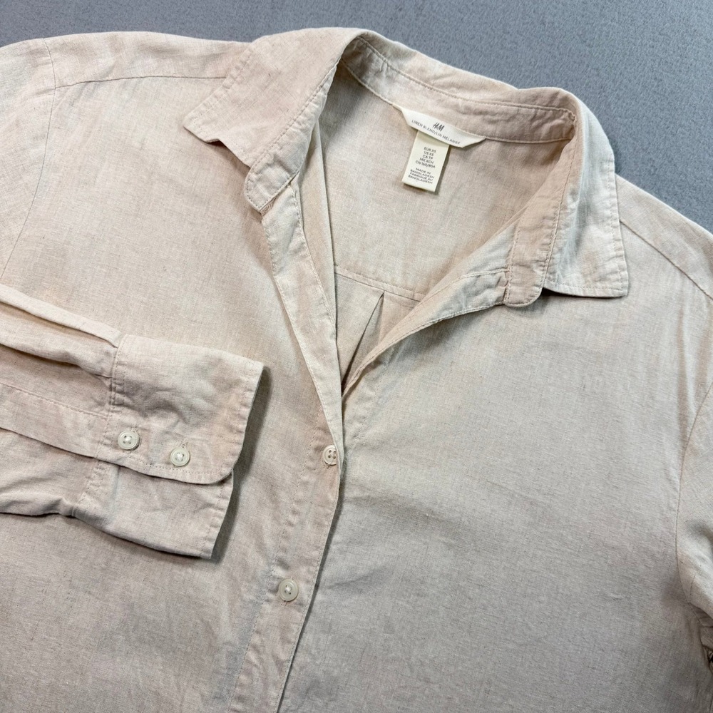 Coastal Beige Shirt Dress Women's XS Linen Blend Long Sleeve Midi Melange - Picture 12 of 12